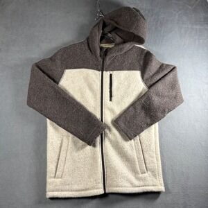 Smartwool Hudson Trail Fleece Hoodie Mens M Merino Wool Blend Full Zip Brown